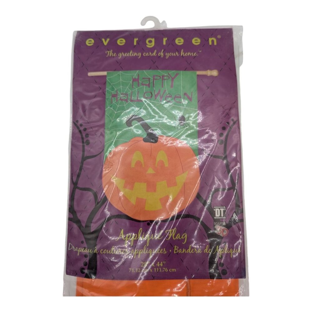 Evergreen Happy Halloween Applique Flag 28" x 44" With Pumpkin & Spider Design